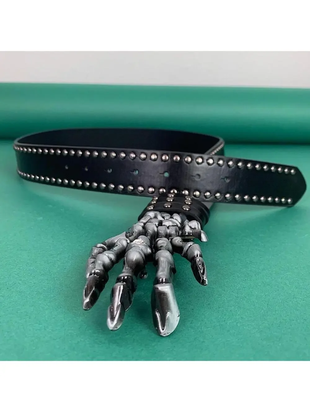 Skeleton Hand punk studded black Belt. 40 inches length